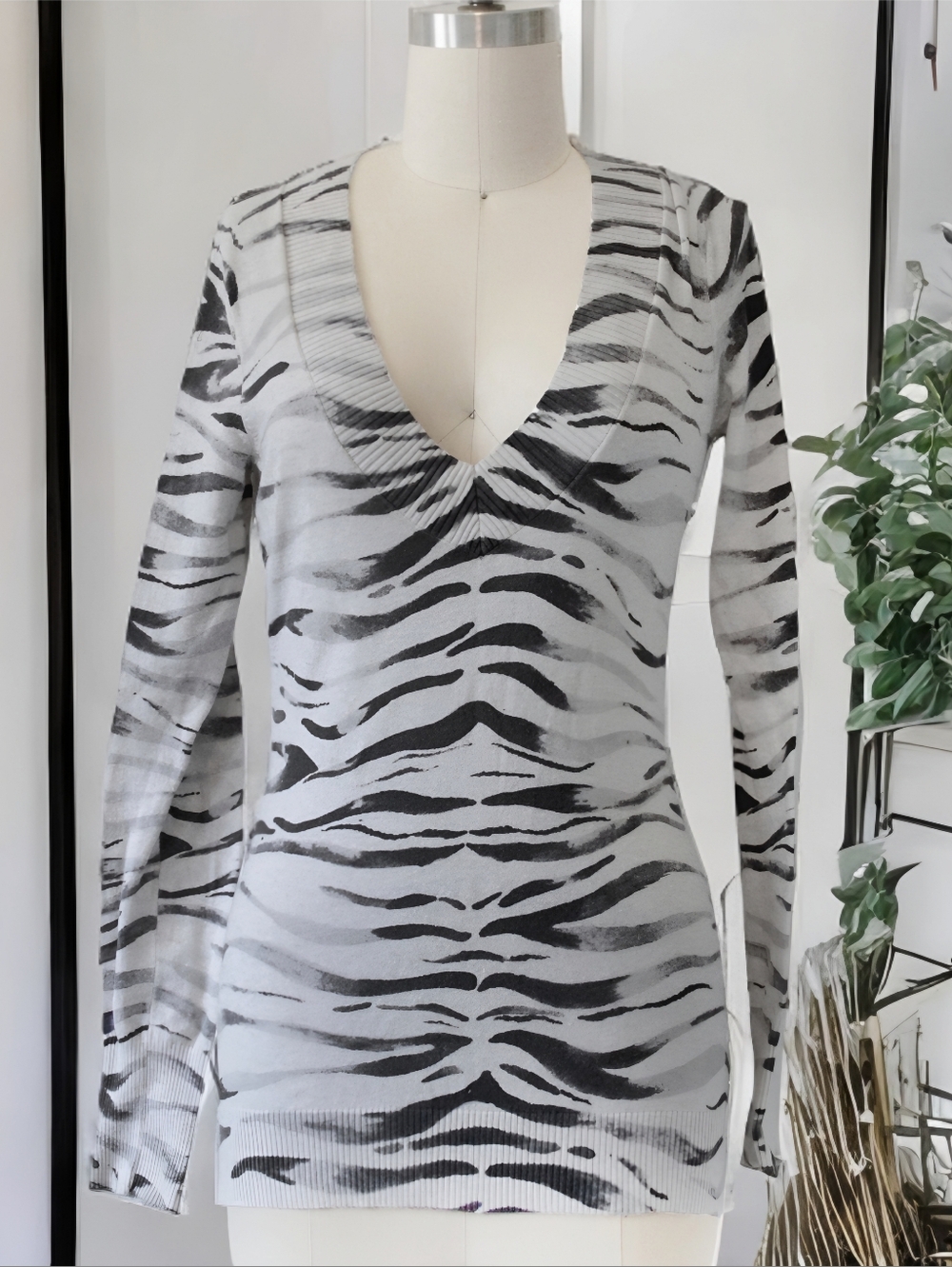 Express | Vintage Zebra Long Sleeve V-Neck